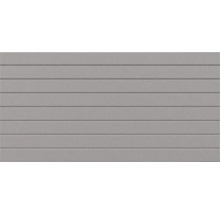 Carreau mural en grès cérame, aspect lamelles gris, surface mate avec rainures horizontales.