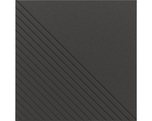 Carreau carré avec surface divisée en diagonale, une moitié lisse et l'autre avec des lignes diagonales en relief.