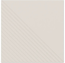 Carreau carré avec une moitié diagonale lisse et une moitié diagonale avec des rainures parallèles.