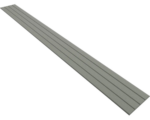 Lame de terrasse en composite bois-plastique avec surface rainurée, grise.