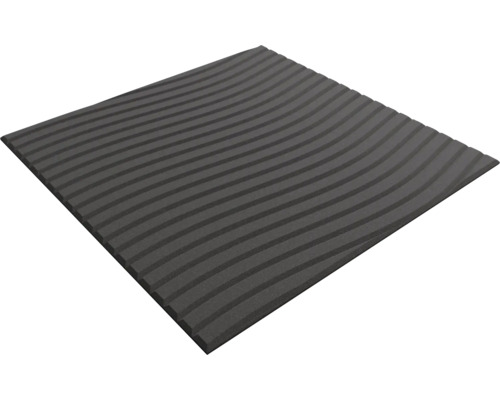 Panneau acoustique carré en mousse gris foncé avec surface ondulée.
