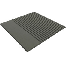 Panneau en mousse gris avec une zone lisse et une zone profilée pour l'isolation acoustique.