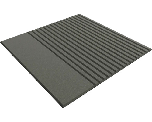 Panneau en mousse gris avec une zone lisse et une zone profilée pour l'isolation acoustique.