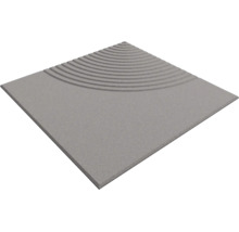 Dalle de terrasse carrée en béton avec un motif de rainures circulaires dans un coin.