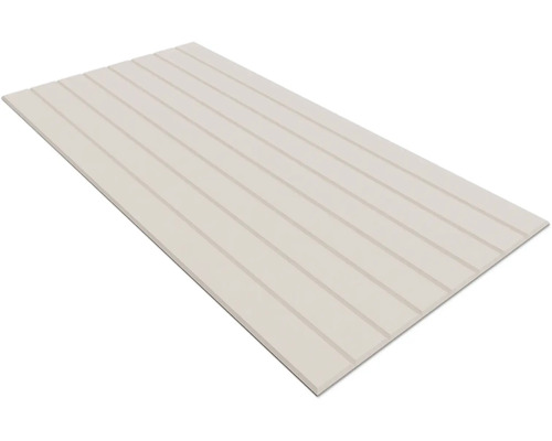 Panneau rectangulaire à rainures longitudinales pour revêtement de mur et de plafond.