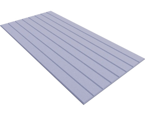 Panneau isolant rectangulaire avec rainures longitudinales fraisées pour l'installation de chauffages au sol.