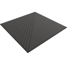 Panneau mural 3D carré en anthracite avec motif à rainures géométriques et surface partielle lisse.