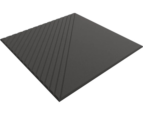 Panneau mural 3D carré en anthracite avec motif à rainures géométriques et surface partielle lisse.