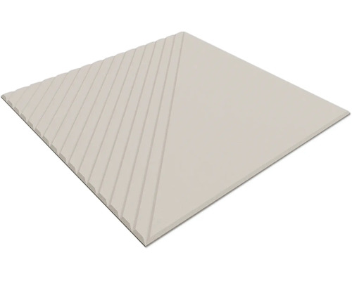 Quadratische Dekofliese mit diagonalen Rillen auf der halben Oberfläche.