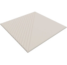 Carreau carré beige avec surface divisée en diagonale, une moitié lisse et l'autre avec une structure nervurée.
