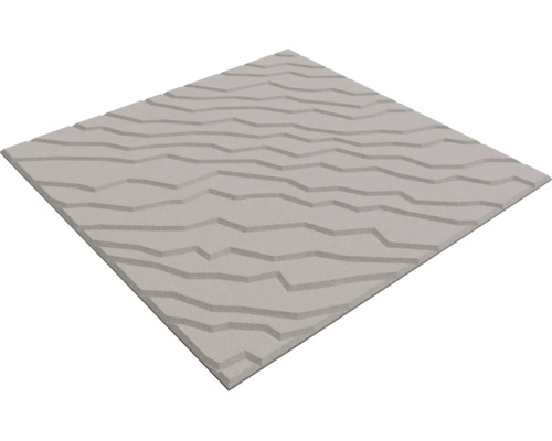 Carreau mural tridimensionnel carré gris avec surface texturée et motif ondulé irrégulier.
