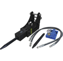 Brise-roche hydraulique Zipper pour mini-pelle incluant burin, tuyaux hydrauliques et kit manomètre.