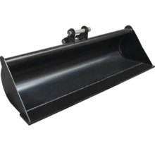 Godet de curage noir en métal pour pelleteuse, forme large sans dents.