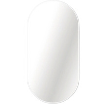 Miroir mural ovale avec cadre blanc, forme capsule.