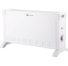 Convecteur électrique mobile avec thermostat réglable, deux interrupteurs et grilles de ventilation.