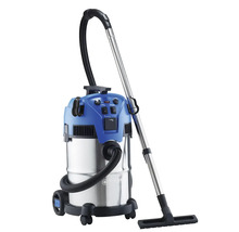 Aspirateur eau et poussière avec réservoir en acier inoxydable, roulettes, tuyau et tube d'aspiration incluant un suceur sol.