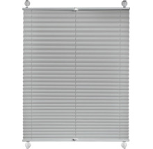 Store plissé pour fenêtres, gris clair, protection solaire et visuelle, système tendu avec rails supérieur et inférieur.