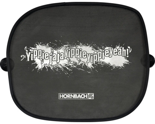 Pare-soleil pour voiture avec Hornbach Logo et l'inscription Yippie jaja yippie yippie yeah, avec ventouses de fixation.