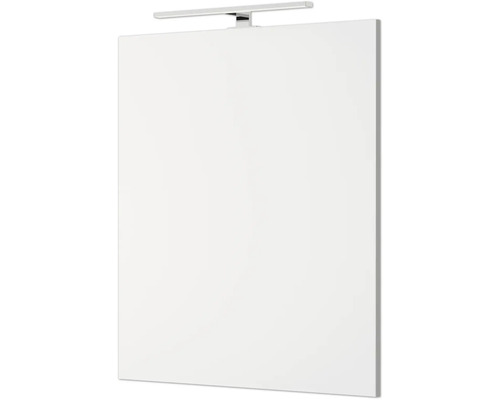Miroir de salle de bain rectangulaire avec éclairage LED horizontal au design moderne.