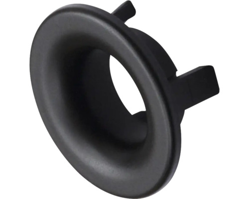 Rosace de trop-plein ronde en plastique pour lavabos avec clips de fixation.
