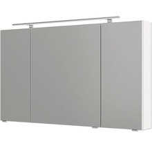 Armoire de toilette à trois portes pour salle de bains avec éclairage LED et poignées intégrées.