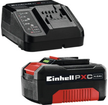 Einhell Power X-Change Akku-Starter-Kit bestehend aus einem 4,0 Amperestunden Akku und einem passenden Ladegerät für Elektrowerkzeuge.
