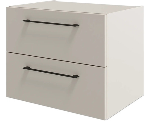 Waschtischunterschrank mit zwei Schubladen und schmalen Griffen.