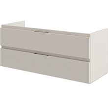Waschtischunterschrank mit zwei Schubladen und integrierten Griffleisten zur Wandmontage.