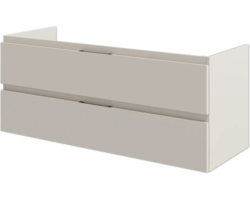 Waschtischunterschrank mit zwei Schubladen und integrierten Griffleisten zur Wandmontage.