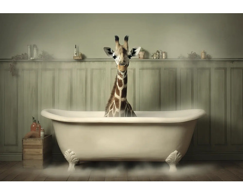 Leinwandbild Giraffe bathing 116x80 cm