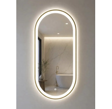 "Miroir de salle de bain LED ovale avec cadre doré fin et éclairage intégré