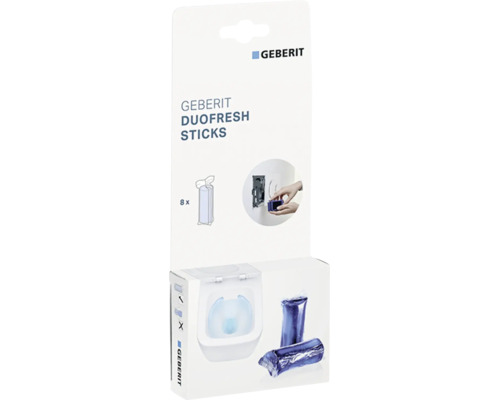Geberit DuoFresh Sticks, 8 Stück, Reinigungswürfel für Spülkasten zur Einwurfschacht-Montage, inklusive Geberit Logo.