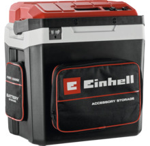 Glacière hybride Einhell avec poignée de transport, décapsuleur et sacoches pour batterie et accessoires.