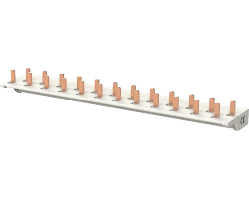 Peigne de raccordement tripolaire isolé avec broches en cuivre pour disjoncteurs.