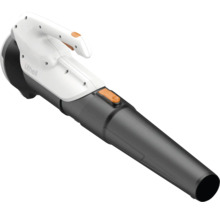 Litheli Akku-Laubbläser mit ergonomischem Griff und langem Blasrohr in Weiß und Grau.