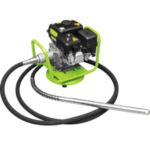 Vibreur à béton à essence avec moteur, cadre de protection, tuyau flexible et aiguille vibrante.