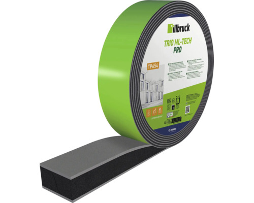 Bande d'étanchéité multifonction illbruck TP654 Trio ML-Tech Pro, ruban de mousse noire multicouche en rouleau.