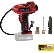 Compresseur automobile sans fil Einhell Power X-Change avec trois adaptateurs, sans batterie ni chargeur.