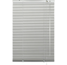 Aluminium-Jalousie mit horizontalen Lamellen, Zugschnur und transparentem Wendestab.