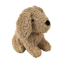 Chien en peluche aux poils bouclés, peluche assise.