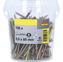 Seau transparent avec 130 vis Suki, 5,0 par 80 millimètres, empreinte Torx T25, incluant deux embouts, Suki Logo.