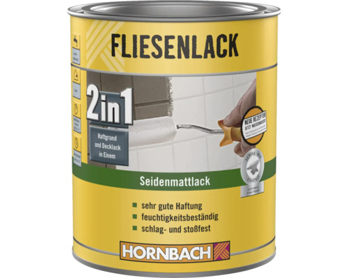 HORNBACH Fliesenlack Fliesenfarbe 2 in 1 schlag- & stoßfest hoch abriebfest wasserbasierend seidenmatt weiß 1 l