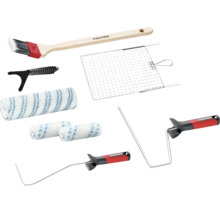 Kit d'outils de peinture Rautner comprenant une brosse à radiateur, des rouleaux de peinture, des montures et une grille d'essorage.