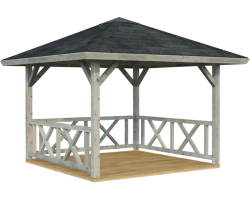Pavillon Palmako Betty 9,0 m² carré avec garde-corps sans plancher 300 x 300 cm apprêt par immersion gris