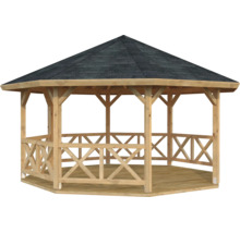 Pavillon Palmako Betty 18,0 m² octogonal avec garde-corps sans plancher 465 x 465 apprêt par immersion cm marron
