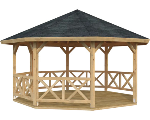 Pavillon Palmako Betty 18,0 m² octogonal avec garde-corps sans plancher 465 x 465 apprêt par immersion cm marron