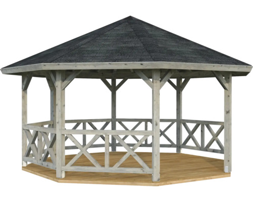 Pavillon Palmako Betty 18,0 m² octogonal avec garde-corps sans plancher 465 x 465 cm apprêt par immersion gris