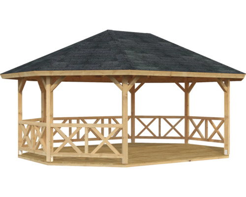Pavillon Palmako Betty 25,0 m² octogonal avec garde-corps sans plancher 617 x 467 cm apprêt par immersion marron