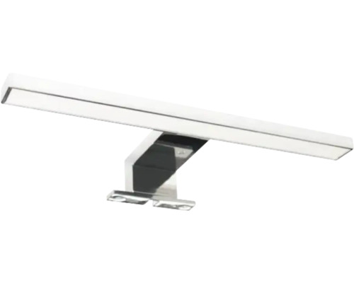 Applique LED pour miroir en aspect chrome de forme allongée pour montage dans la salle de bains.