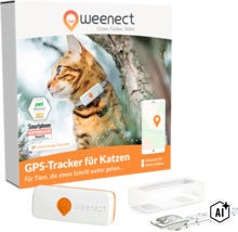 Weenect XS GPS-Tracker für Katzen, White Edition mit Verpackung, Tracker-Gerät, Silikonhülle und Halsband. (Image AI modified or generated)